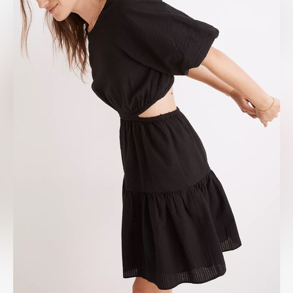 Madewell Seersucker Puff-Sleeve Cutout Mini Dress - Picture 3 of 5
